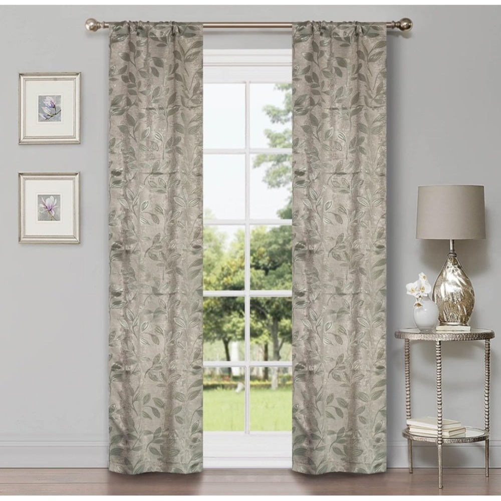 Superior "Leaves Blackout Back Tab Curtains" 2 Panels 52x84 Sage Green Thermal